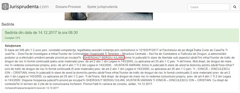În dosarul indicat de DIICOT pe citația trimisă Elvirei Gherguț, a fost condamnat, în 2017, un anume Gherguț Sergiu Iulian