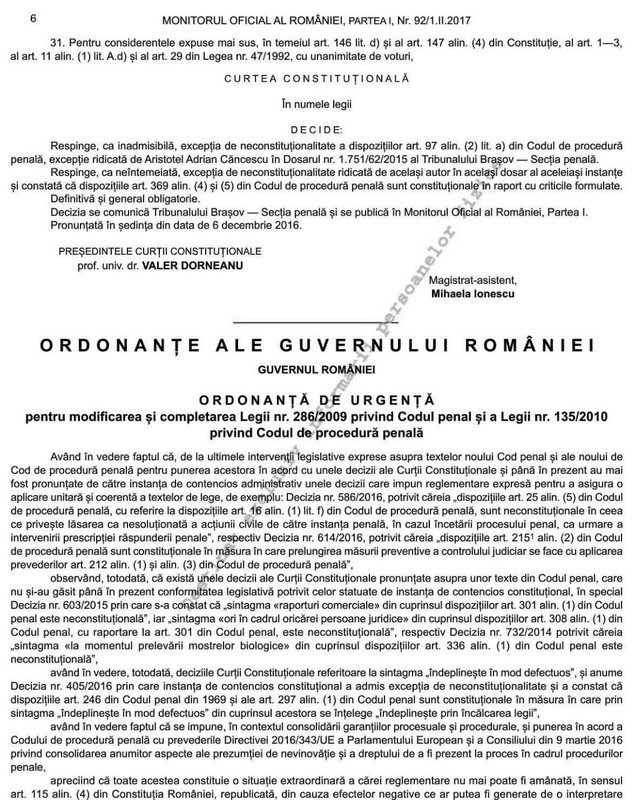 Monitorul Oficial a publicat Ordonanţa de modificare a Codurilor penale; Prevederile intră în vigoare în zece zile