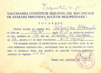 Carte poștală din 1969, despre vaccinare