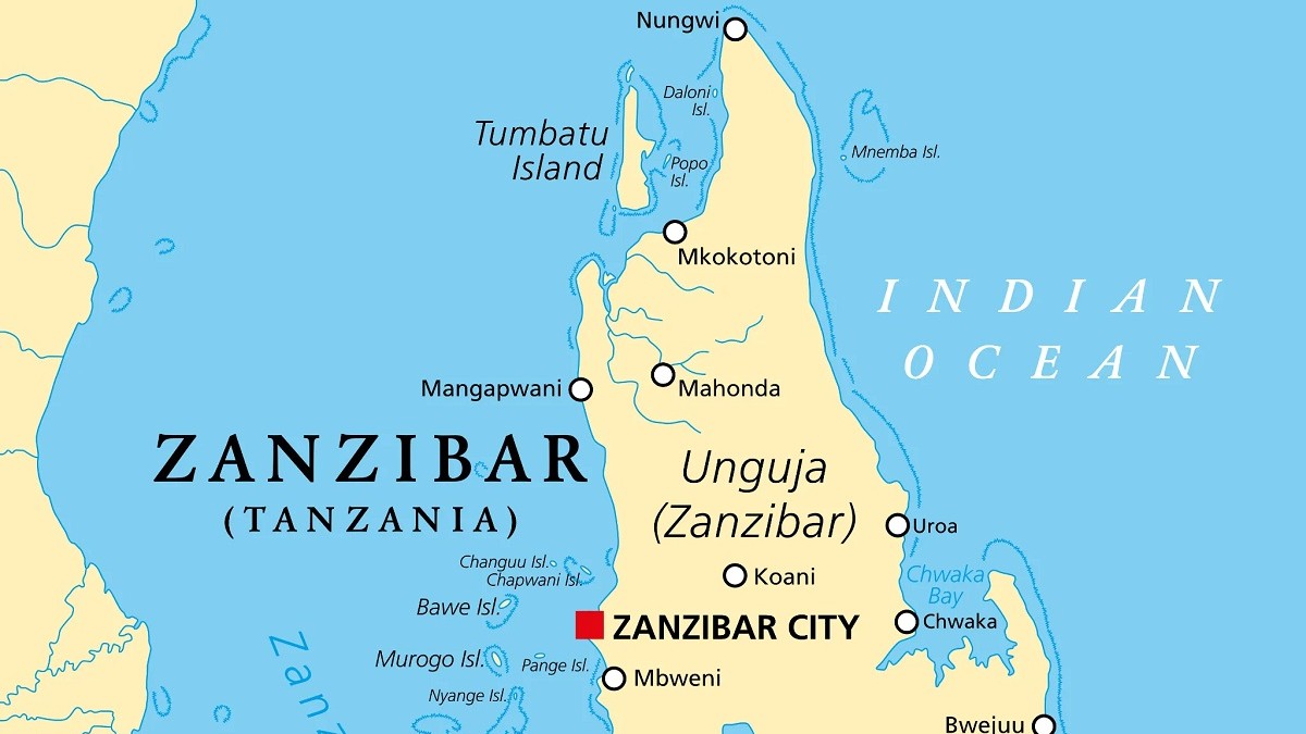 Ce poți să vizitezi în Zanzibar - Imagine cu harta Insulei Zanzibar.