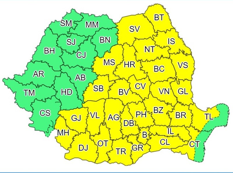 30 de județe sunt vizate de codul galben de caniculă joi și vineri