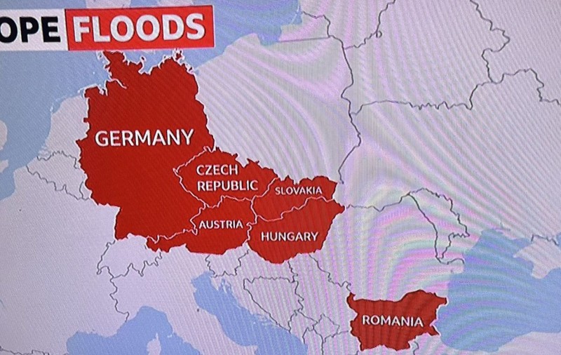 BBC a încurcat iar România cu Bulgaria, pe o hartă despre inundațiile care au devastat Europa