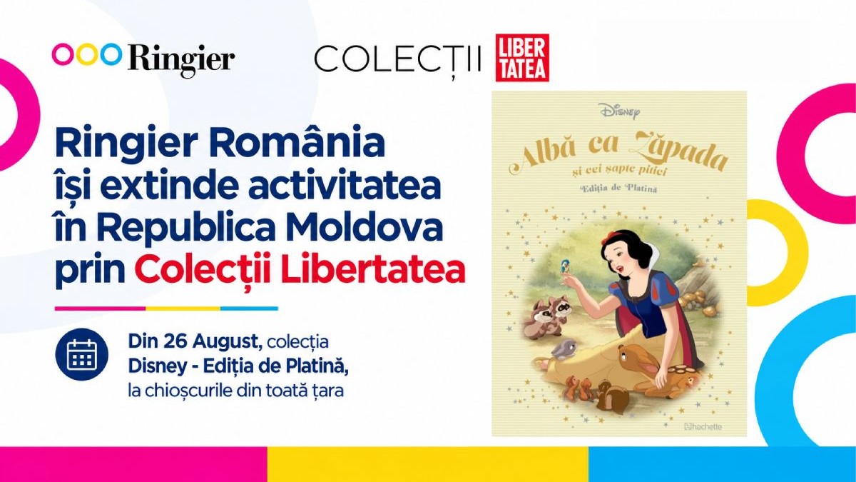 Imagine creativă cu text care scrie că Ringier România, prin Colecții Libertatea, se extinde și în Republica Moldova