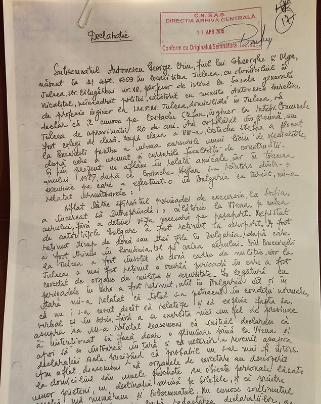 Cum arată declarația dată de Crin Antonescu la Securitate și ce a scris despre un prieten în 1988