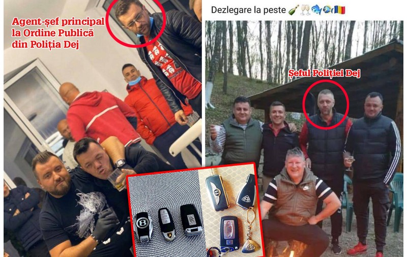 Imagini din pandemie, cu șefi ai Poliției din Dej, la petrecere cu un interlop care etalează o colecție de mașini de două milioane de euro. Inspectoratul Cluj a început ancheta internă