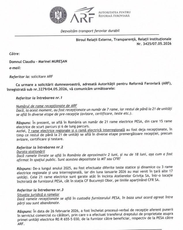Instituția care cumpără trenuri pentru CFR, în pericol să piardă un contract de 2.000.000.000, se apără pentru situația trenurilor fără asigurare