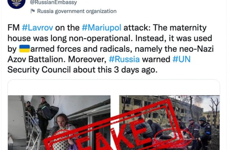 Twitter a eliminat o postare a Ambasadei Rusiei la Londra care susținea că atacul asupra maternității din Mariupol a fost înscenat