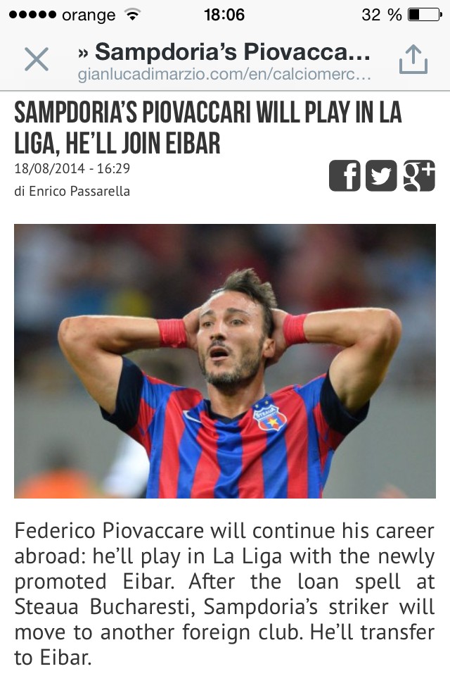 Anunţul transferului lui Piovaccari în Spania