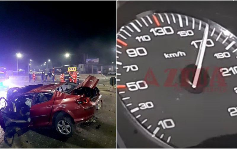 Momentul în care un șofer din Constanța intră cu 170 km/h în sensul giratoriu. Tânărul a murit pe loc. VIDEO