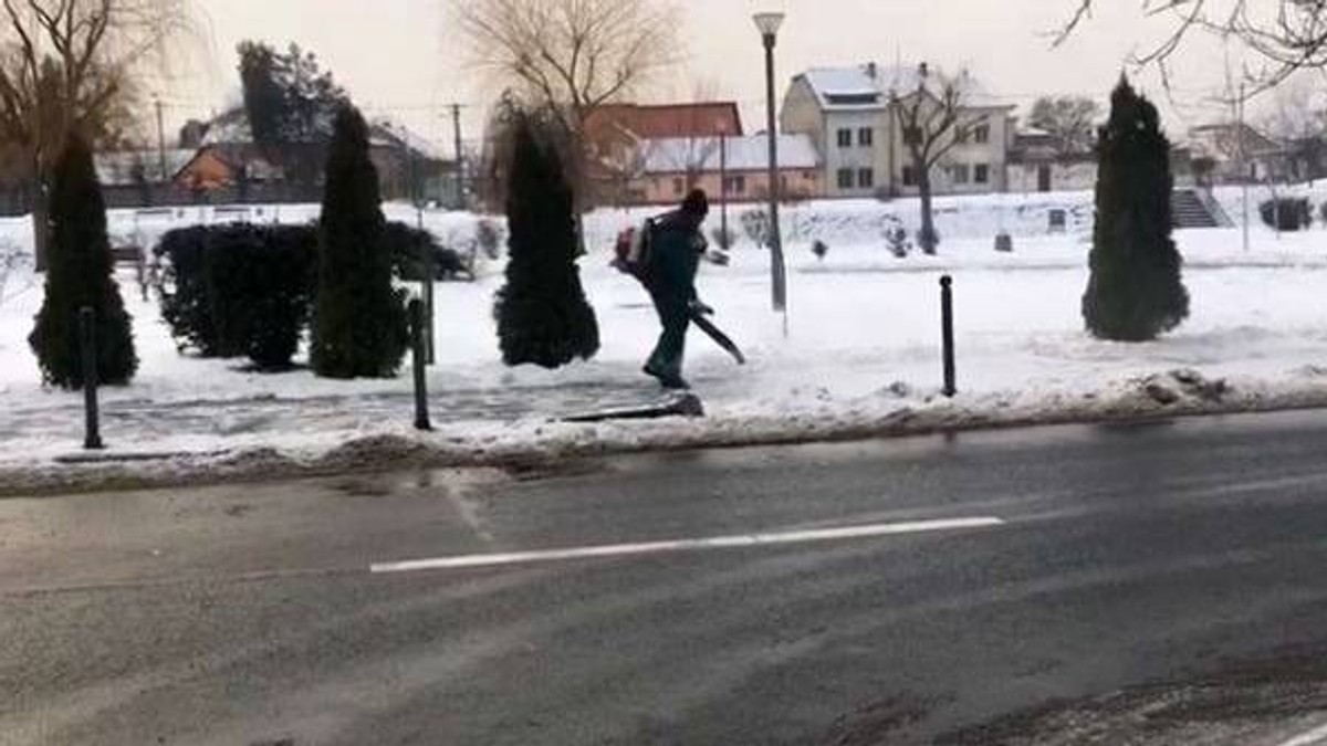Deszăpezire cu suflanta de frunze la Timișoara