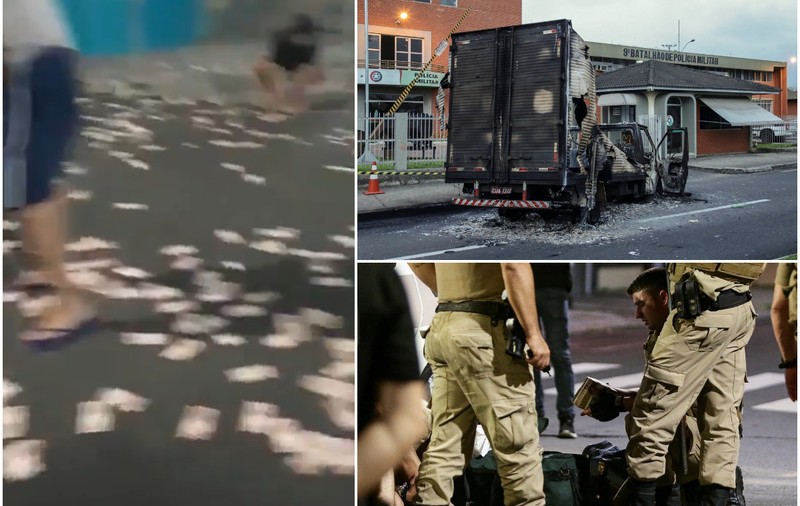 VIDEO / Sute de mii de dolari aruncați pe străzi, după un jaf ca-n filme, cu bombe, mitraliere și ostatici