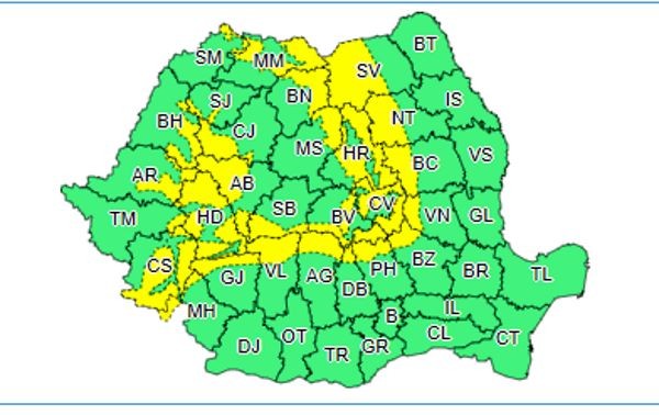 Atenționare meteorologică de vreme severă emisă de ANM