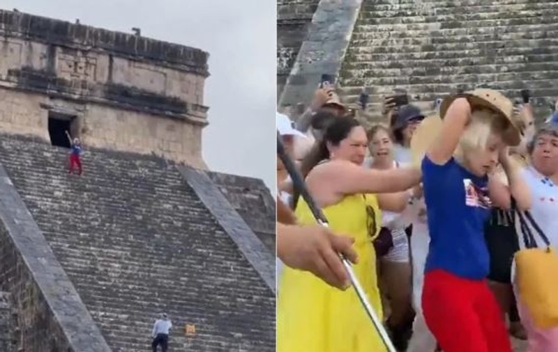 Turista care a urcat pe piramida sacră a lui Kukulkan, aproape linșată când a coborât: „La închisoare cu tine”