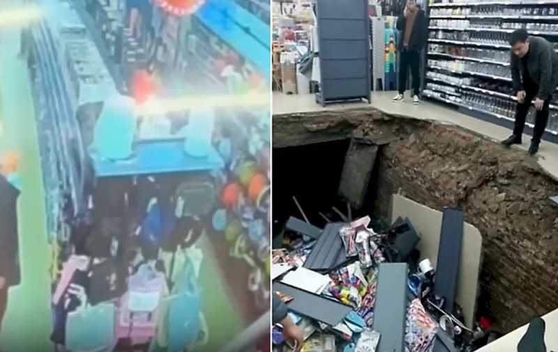 Un supermarket nou deschis s-a închis a doua zi, după prăbușirea pardoselii, în China. Doi clienți care au căzut în „crater” au fost răniți | VIDEO