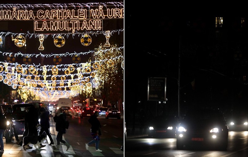 Luminițele de Crăciun s-au aprins în București, în timp ce mai multe străzi sunt în beznă