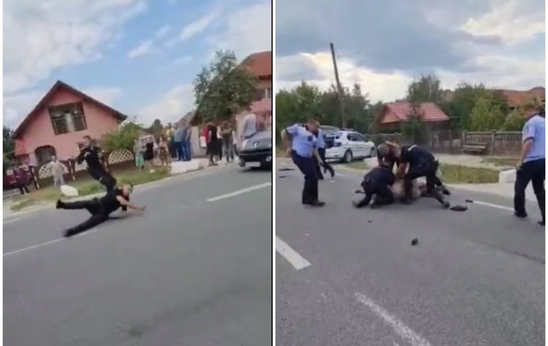 VIDEO | Polițiști amenințați cu bătaia în Gorj. Agresorul, imobilizat de patru agenți