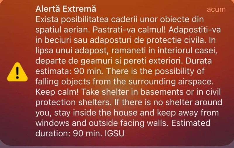 Mesaje RO-Alert în toiul nopții, în Tulcea, aproape de granița cu Ucraina: „Pot cădea obiecte din cer”