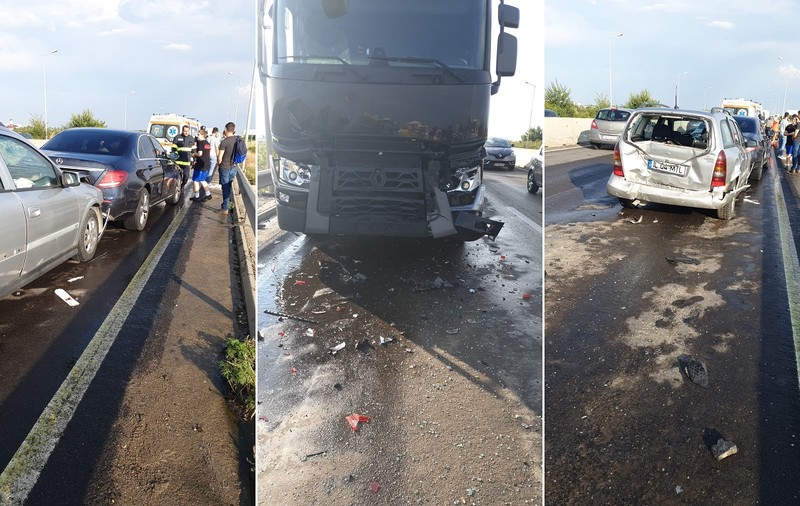 Carambol pe centura de Vest a Ploieștiului, cu șase mașini implicate. Două persoane au ajuns la spital