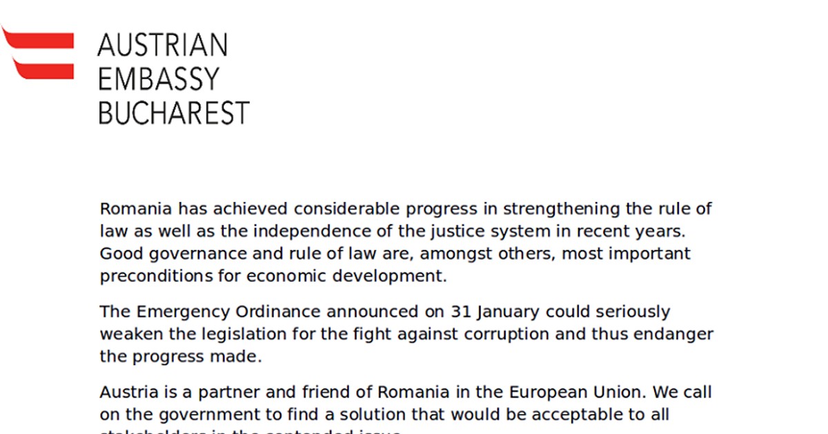 Ambasada Austriei, despre Ordonanță