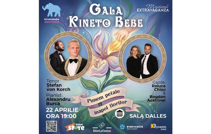Prima ediţie a Galei Kinetobebe  -„PUNEM PETALE ÎNAPOI FLORILOR”  -  va avea loc pe 22 aprilie la Sala Dalles, la iniţiativa RALUCĂI CHIŞU şi a actorului BOGDAN ACATRINEI