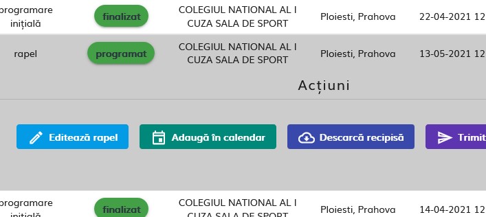 Pe platforma de vaccinare a fost introdusă opțiunea „Editează rapel”.
