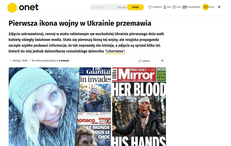 Interviul Libertății cu femeia devenită simbolul războiului din Ucraina, preluat de cel mai mare site de știri polonez, Onet