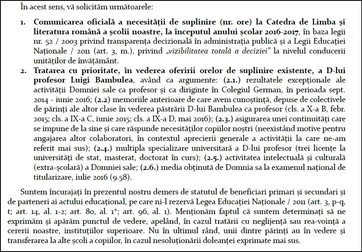 Fragment din memoriul adresat de părinți