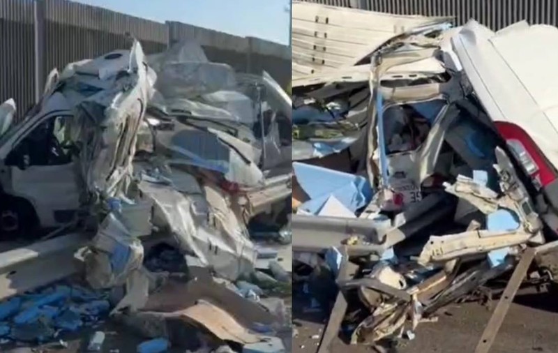 Accident pe Drumul Expres DEX 12 Craiova-Pitești: o dubă a fost despicată complet de un TIR, o persoană a murit