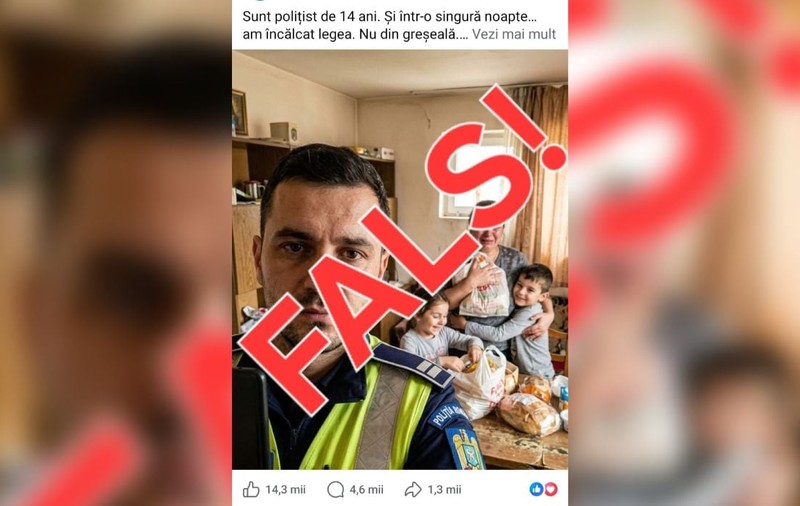 O poveste falsă cu polițiști „eroi” a circulat pe rețelele sociale. Imaginea e realizată cu AI. MAI: „Interesul din spatele ei este real”