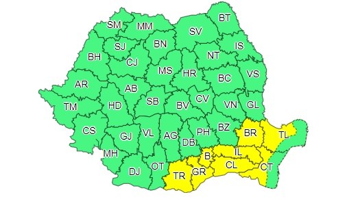 Harta zonelor vizate de codul galben
