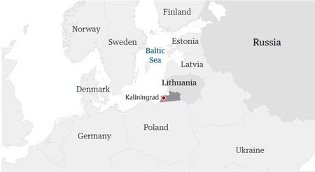 Kaliningrad, separată de Rusia și situată între Polonia, Lituania și Marea Baltică. FOTO: The Guardian
