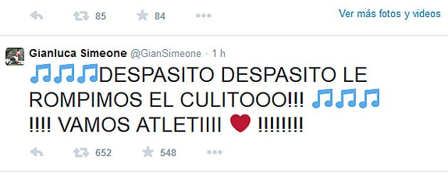 Mesajul postat pe Twitter de Gianluca Simeone după meciul Atletico Madrid - Real Madrid (2-0)