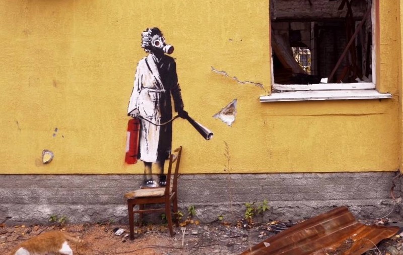 Suspectul principal în cazul furtului unui mural de Banksy, din orașul ucrainean Hostomel, riscă 12 ani de închisoare