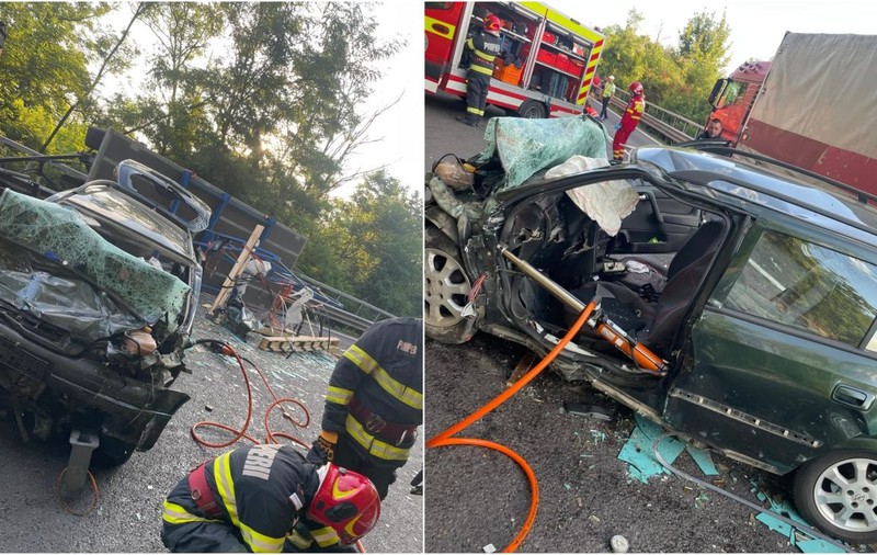 O mașină a fost spulberată de un TIR, pe Dealul Negru. Şoferul autoturismului a murit pe loc, un rănit a fost dus la spital