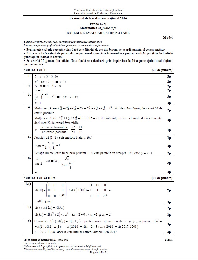Subiectele date la BAC la matematică.