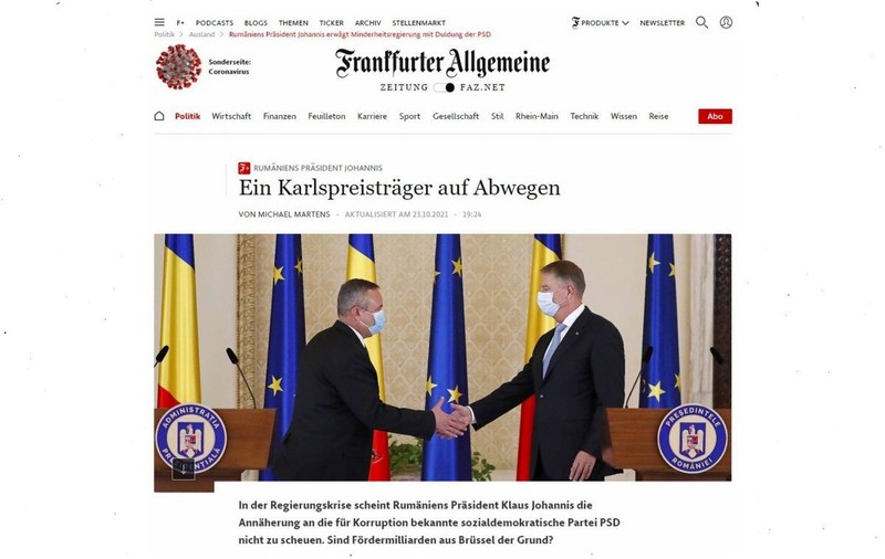 Frankfurter Allgemeine Zeitung citează jurnaliștii Libertatea despre România: „Riscul ca banii europeni să genereze nu integritate și prosperitate, ci mai multă corupție și incompetență”