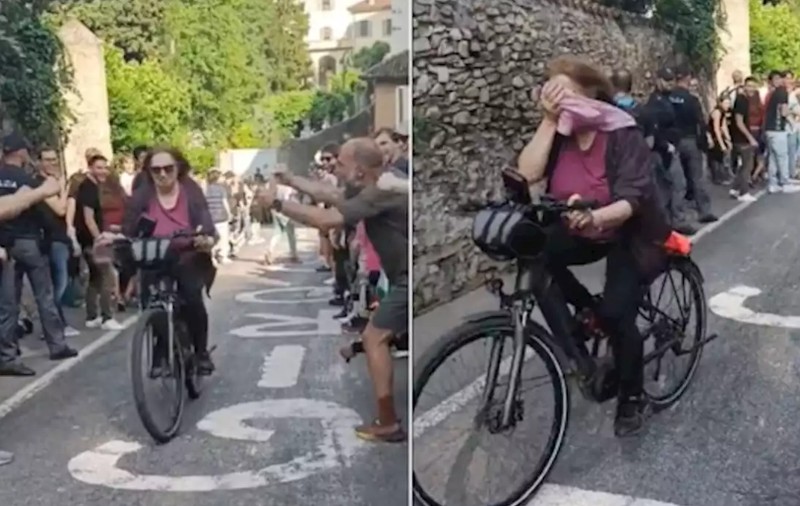 Momentul în care o bunică intră din greșeală pe traseul Turului Italiei, iar fanii o încurajează ca pe marii campioni din ciclism
