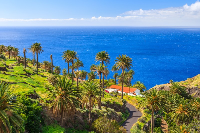  Peisajul tropical al insulei La Gomera în satul montan Taguluche, Insulele Canare