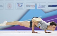 Leonard Manta este multiplu campion european la gimnastică aerobică, proaspăt medaliat cu bronz la Campionatele Mondiale de Gimnastică Aerobică de la Pamplona, Spania. Foto: Gettyimages
