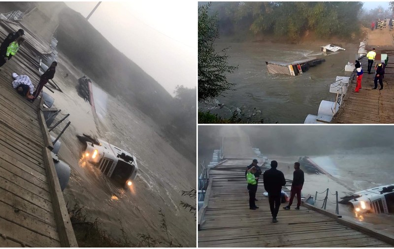 Un TIR a căzut în râul Ialomița de pe podul de pontoane de la Poiana