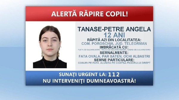 Poliția a declanșat mecanismul „Alertă răpire copil”. Poză cu o fată minoră și datele ei de identificare