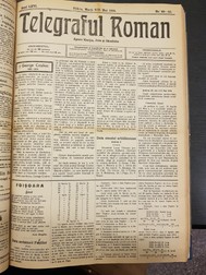 Ziarul "Telegraful Român", tipărit în luna Mai 1918, având pe prima pagină un amplu articol dedicat lui George Coşbuc şi, în partea de jos, Paştelui
