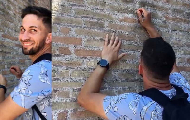 Un turist și-a scrijelit numele lui și al iubitei pe Colosseum. Ce pedeapsă poate primi acum