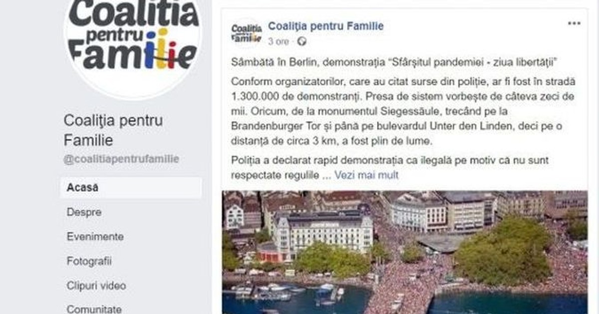 Fake news promovat de Coaliția pentru Familie. Protestul de la Berlin, ilustrat cu o poză de la o petrecere tehno din Zurich