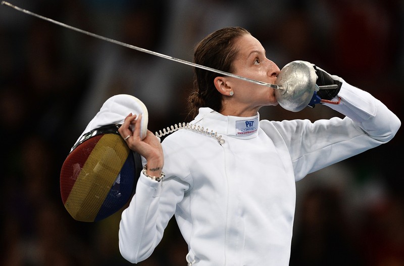 2649612 06/23/2015 Ana Maria Branza (Romania) and Yana Zvereva (Russia) in the Women's Individual Epee Finals at the First European Games in Baku, Azerbaijan. Vladimir Astapkovich/RIA Novosti