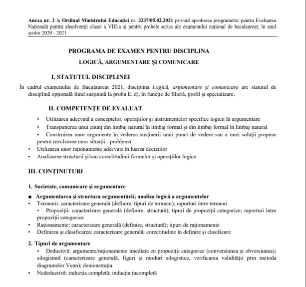 Programa logică Bac 2021