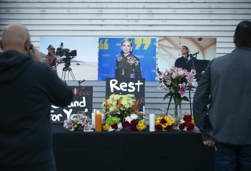 A candlelight vigil is held at IATSE Local 80 in Burbank, CA on Sunday, Oct. 24, 2021 for director of photography Halyna Hutchins who was fatally shot accidentally by Alec Baldwin on the "Rust" movie set at Bonanza Creek Ranch outside Santa Fe, N.M., on Thursday, October 21, 2021. The movie's director Joel Souza also was injured in the accident. The IATSE Local 80 represents motion picture grips, crafts service, marine, first aid employees and warehouse workers according to its website. Photographed in IATSE Local 80 on in Burbank, CA. (Myung J. Chun / Los Angeles Times) Iatse local 80 motion picture candlelight vigil rust halyna hutchins alec baldwin shooting, Iatse Local 80, Burbank, California, United States - 24 Oct 2021,Image: 639656273, License: Rights-managed, Restrictions: , Model Release: no, Credit line: Profimedia