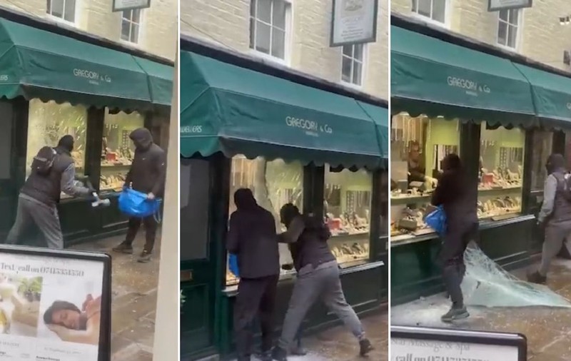 Doi tâlhari înarmați cu un baros au spart vitrina unui magazin de bijuterii din Londra, în plină zi. Martorii au filmat de vizavi momentul