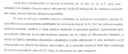 Partea din ordonanța de clasare în care procurorul arată că angajații au fost „deja sancționați”