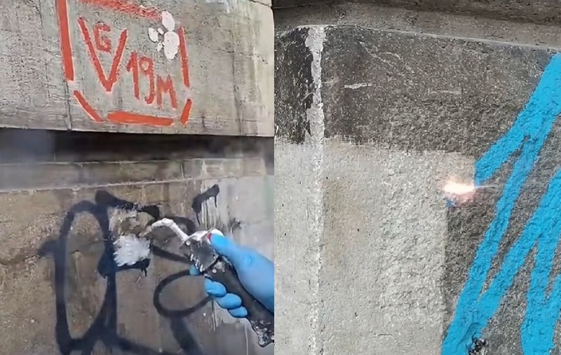 Sunt folosite metode de îndepărtare a graffiti-ului prin soluții chimice sau prin laser